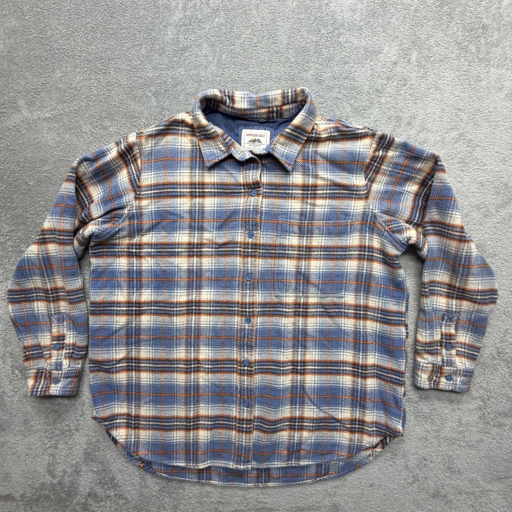 American Eagle Shirt Mens M Blue Plaid Flannel Button Up Long Sleeve Casual